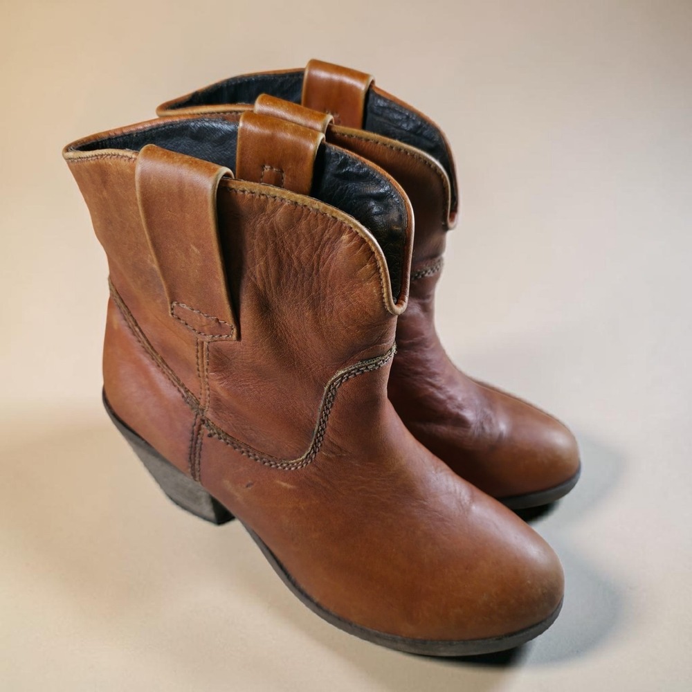 Vintage Circle G Pull On Boots Brown Leather Womens 7 M Western Ankle
